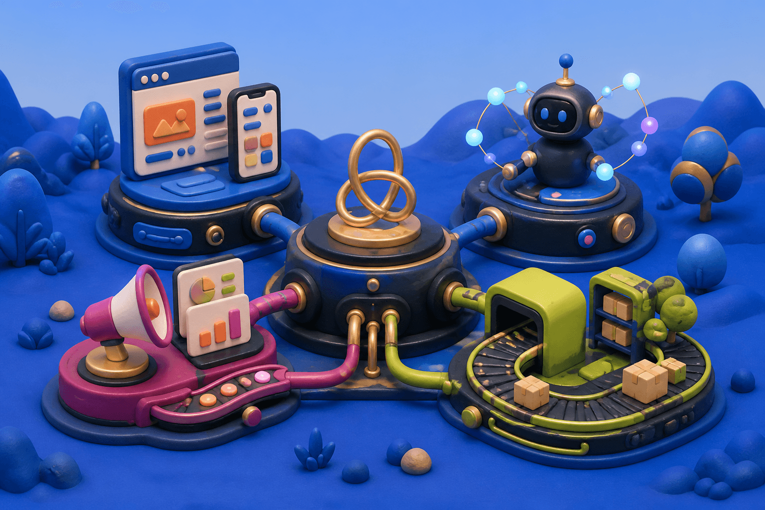 A connected system for websites, AI automation, marketing, and business management